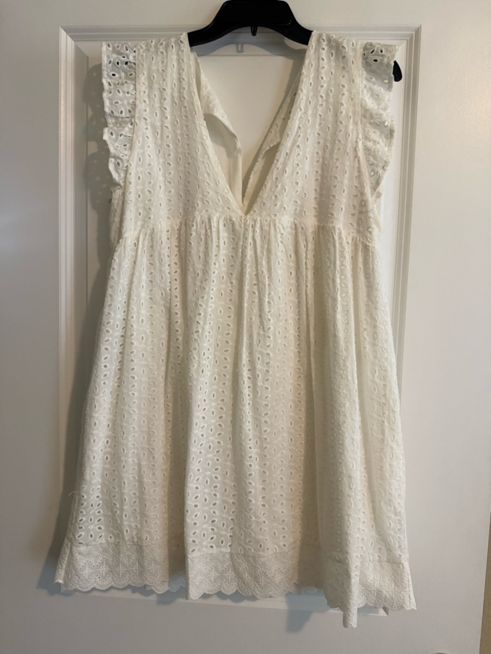 White Eyelet V-Neck Ruffle Sleeve Romper
